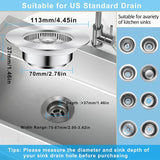 3-in-1 Kitchen Sink Drain Strainer & Stopper, Stainless Steel Food Catcher Plug with Filter Basket, Fits 3-1/2 Inch Drain Hole, Universal Sink Protector Cover, Anti-Clogging, Silver