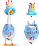 Happy Birthday Gänse-Outfit, Veranda-Gänse-Outfits mit Happy Birthday-Kuchenhut und Bandana, Yard-Gänse-Outfits für 23" 17" Zement-Kunststoff-Gänse-Enten-Dekorationen 