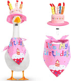 Happy Birthday Gänse-Outfit, Veranda-Gänse-Outfits mit Happy Birthday-Kuchenhut und Bandana, Yard-Gänse-Outfits für 23" 17" Zement-Kunststoff-Gänse-Enten-Dekorationen 