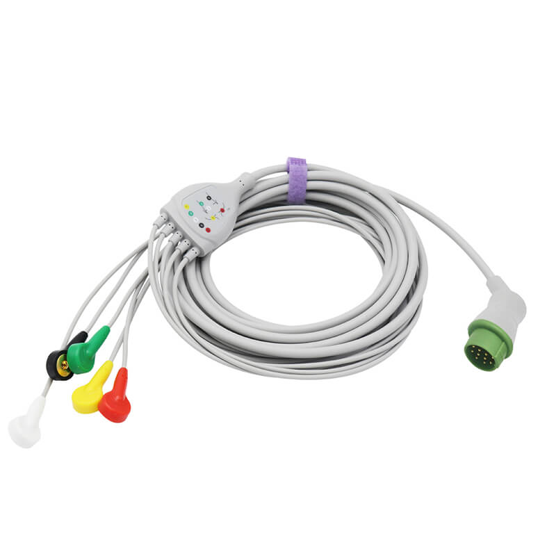 For Fukuda Denshi ECG Cable 5 Leads Wires IEC European Standard Snap Connector - sinokmed