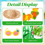 Hawaiianische Veranda-Gans-Outfits, Yard-Gans-Kleidung, Hawaii-Kranz mit Strohhut-Brille, 4-teiliges/Set Sommer-Rasengans-Kostüm, für 23-Zoll-Statue, Terrassen-Gartendekoration 