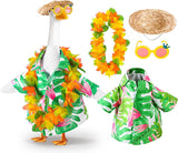 Hawaiianische Veranda-Gans-Outfits, Yard-Gans-Kleidung, Hawaii-Kranz mit Strohhut-Brille, 4-teiliges/Set Sommer-Rasengans-Kostüm, für 23-Zoll-Statue, Terrassen-Gartendekoration 